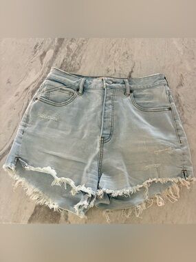 We The Free Light Blue Frayed Denim Shorts
